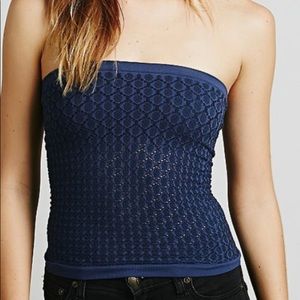 FREE PEOPLE dark blue honeycomb tube top NWOT
